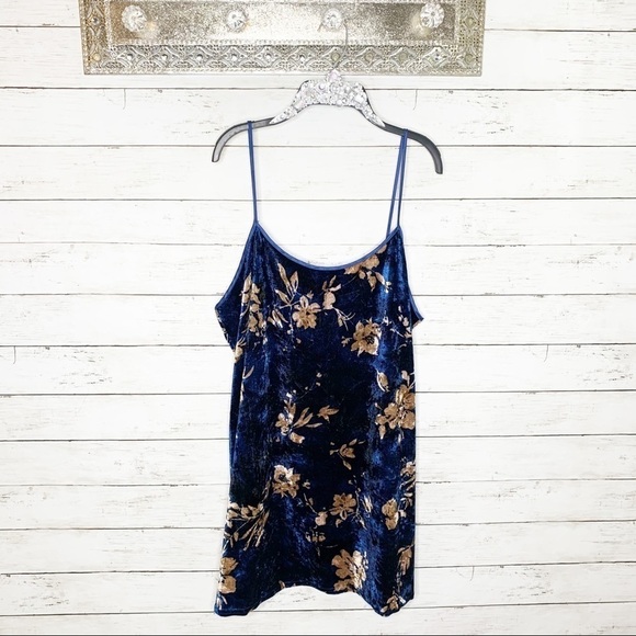 Vintage Secret Treasures Blue Velvet Floral Chemise Lingerie Slip Dress - Picture 1 of 7